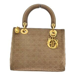 CHRISTIAN DIOR Lady Cannage Tote Hand Bag Canvas Leather Beige Italy 89YH439